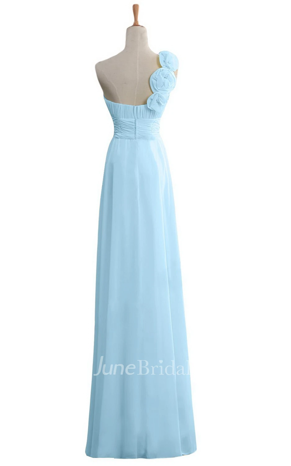 One-shoulder Floral Appliqued Long Layered Chiffon Dress