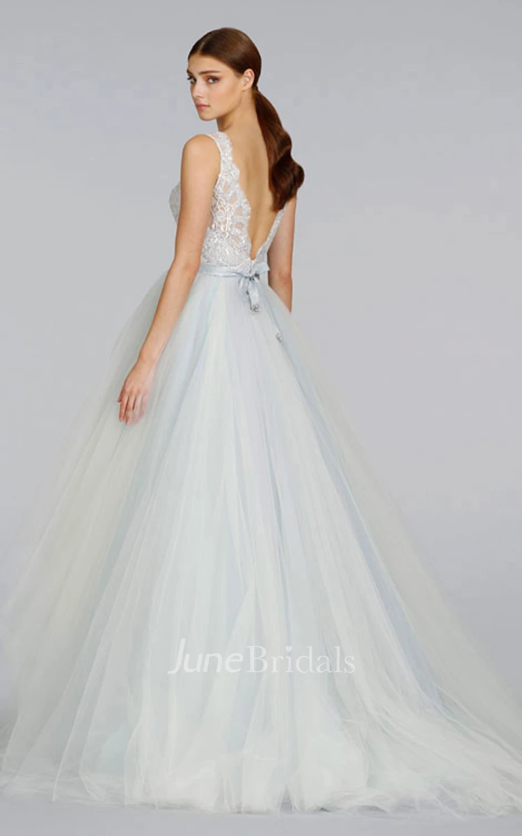 Magnificent Lace Bodice High-low Tiered Tulle Ball Gown With Crystal Belt