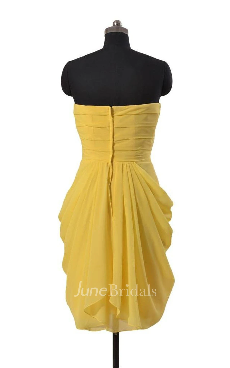 Sweetheart Asymmetrical Ruched Bodice Knee-length Ruffled Chiffon Dress
