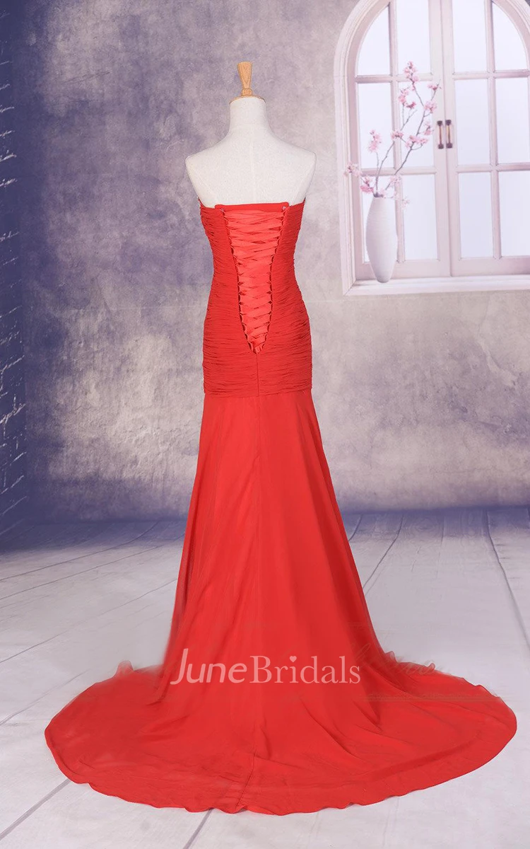 Sleeveless Mermaid Chiffon Dress With Beading And Criss Cross Ruching