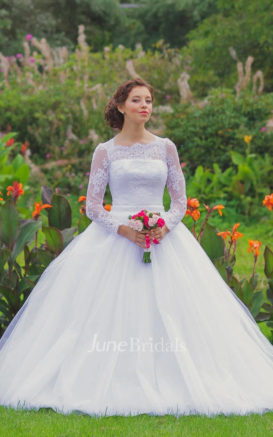 Tulle Lace Weddig Dress With Illusion Corset Back