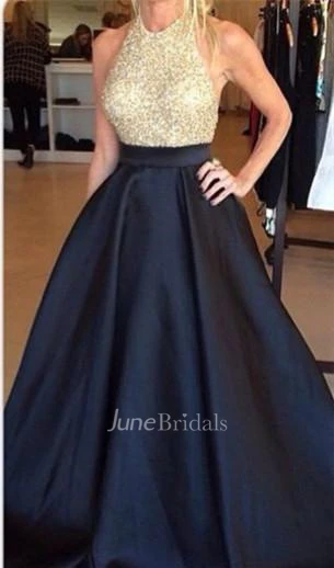 Sexy Beadings Ball Gown Evening Dress Sleeveless Halter