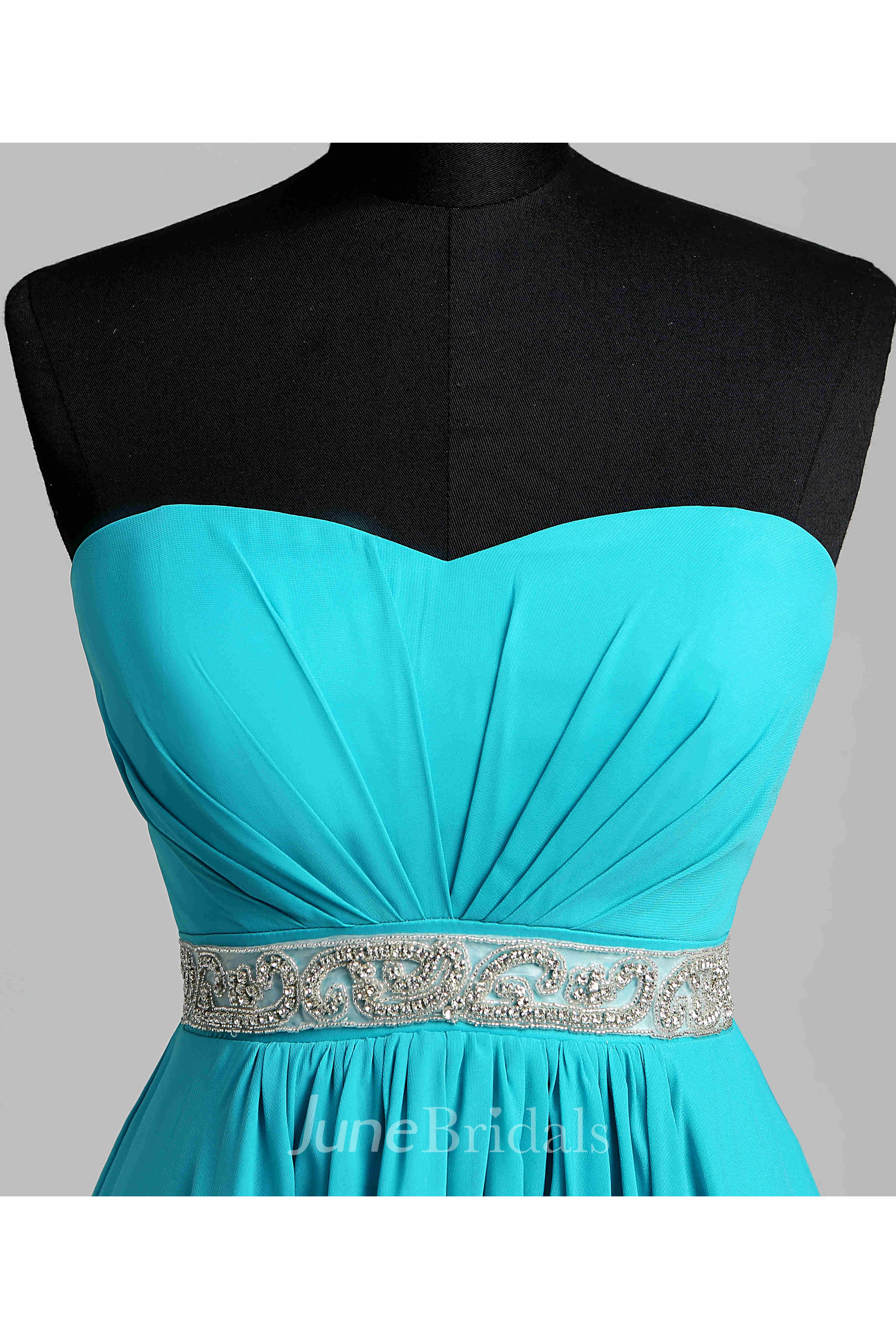 Sweetheart Beaded Waist High Low Chiffon Maternity Dress