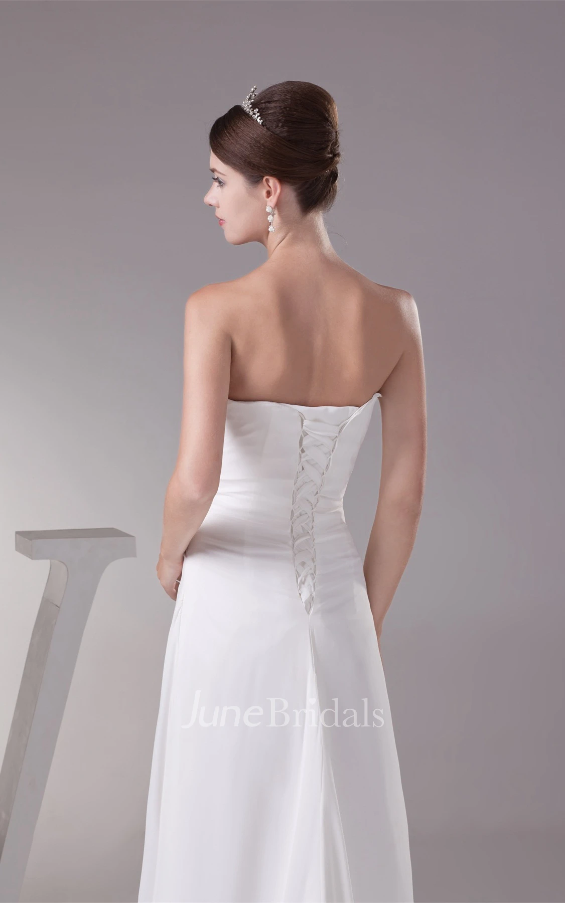 Strapless Sheath Floor-Length Dress with Pleats and Appliques