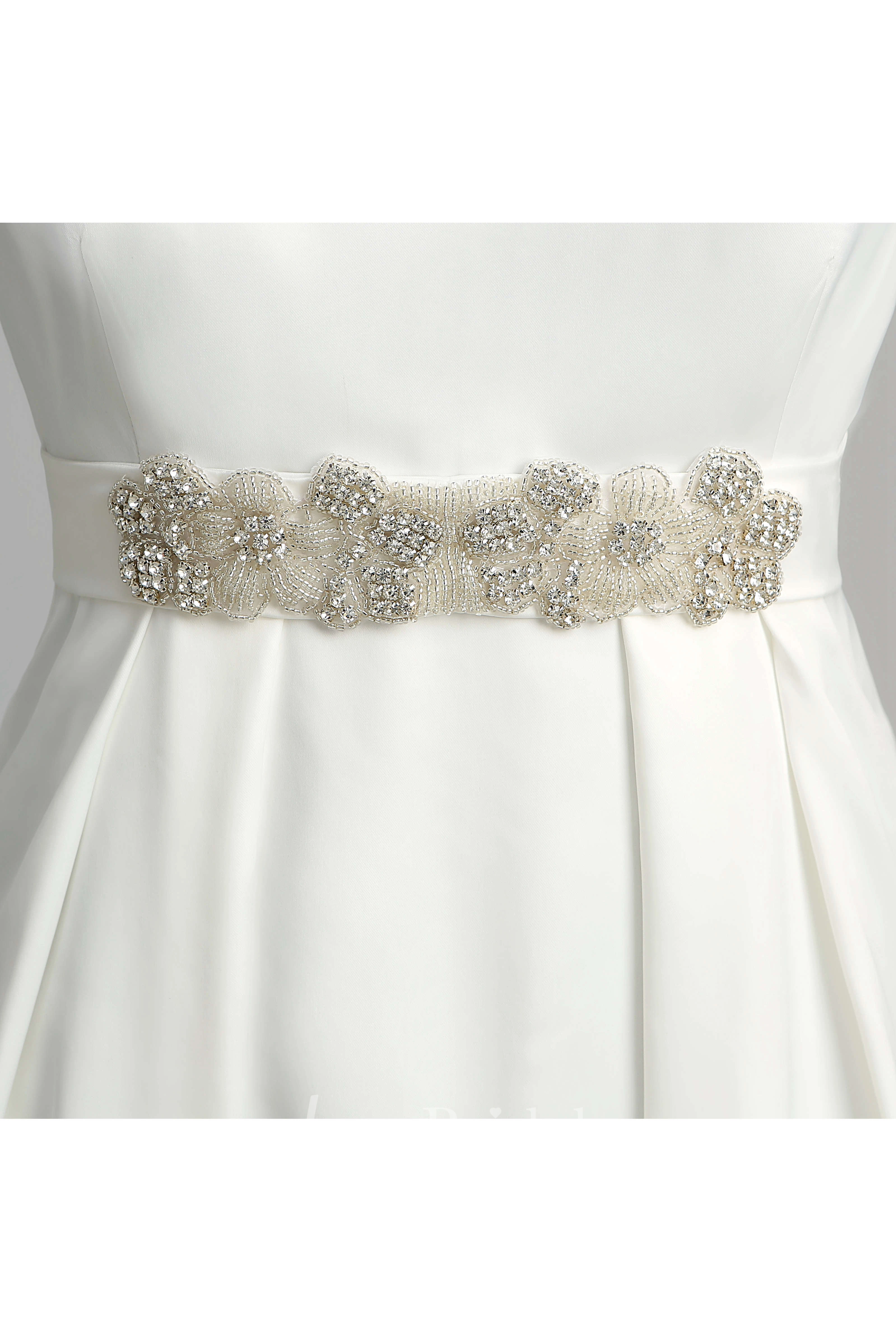 Graceful Off-the-shoulder A-line Beaded Satin Wedding Dress