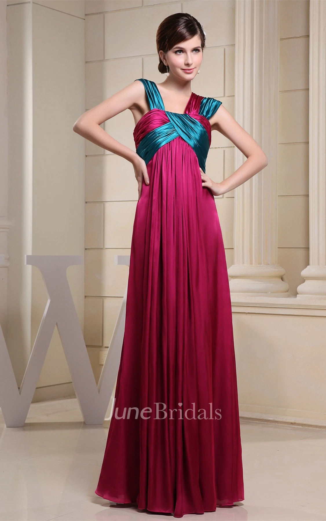 Strapped Empire Chiffon Floor-Length Dress with Pleats