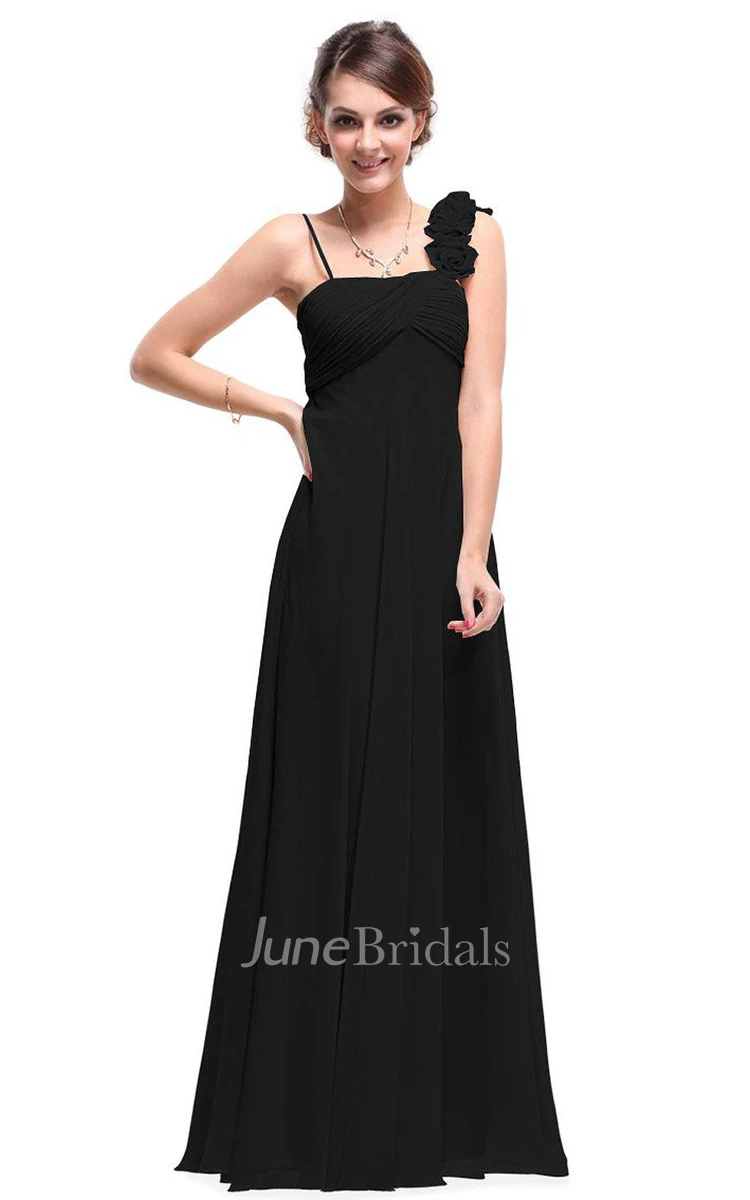 Sleeveless Long Chiffon Dress With Flowers and Pleats