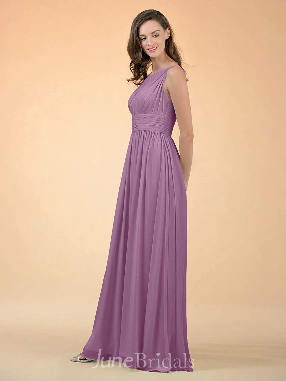 Adorable A Line One-shoulder Chiffon Sleeveless Bridesmaid Dress