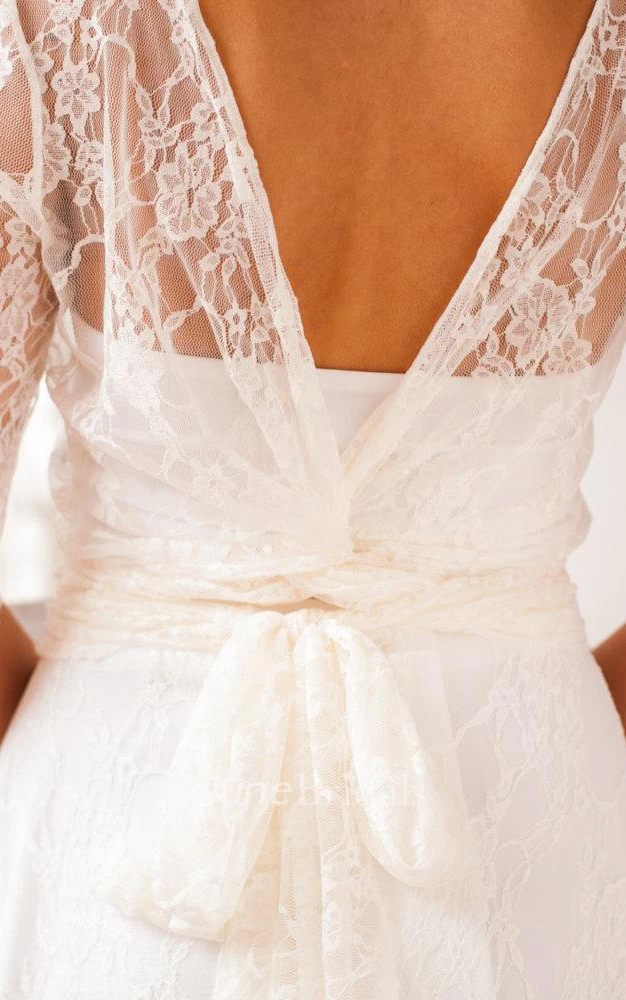 Mini Long Sleeve Lace Jersey Satin Weddig Dress