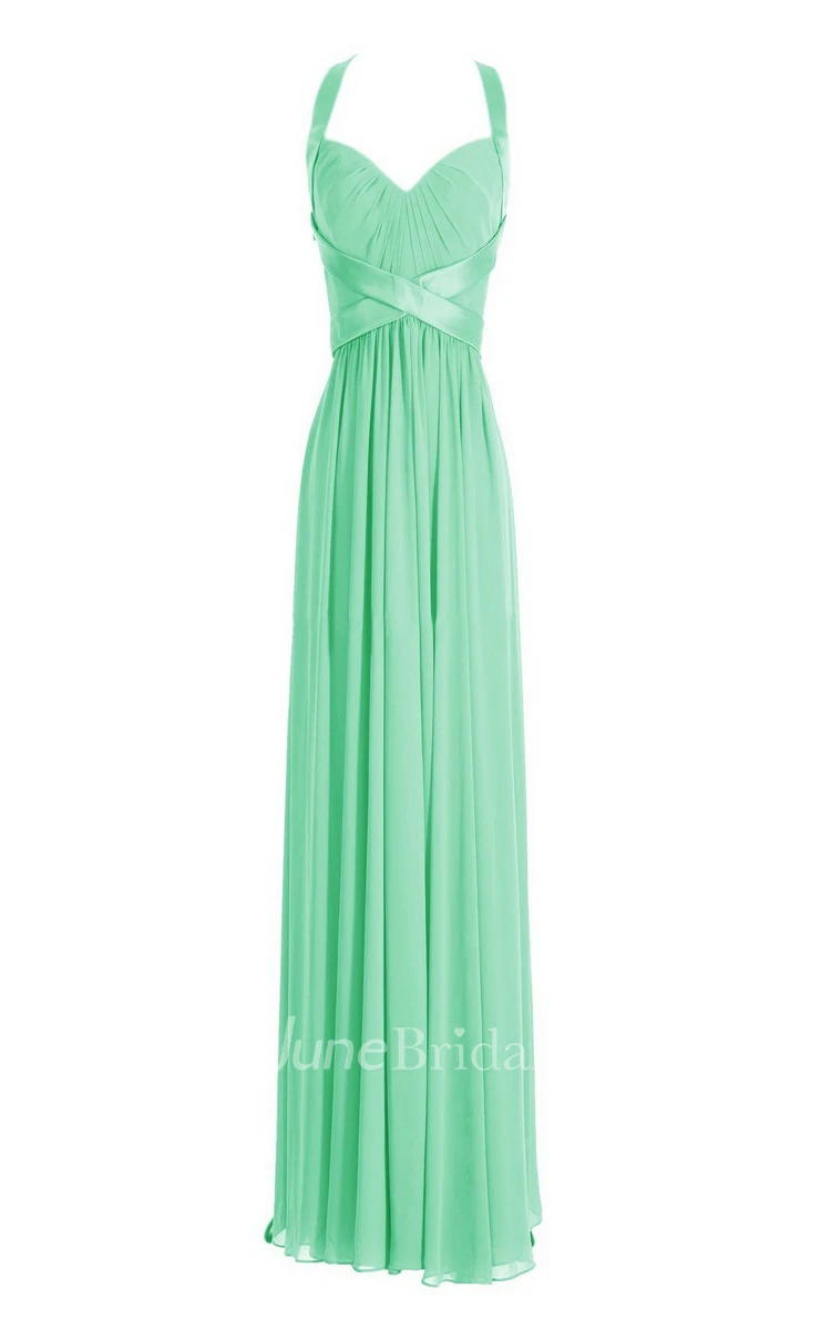 Sleeveless Empire Long Chiffon Crisscross Dress