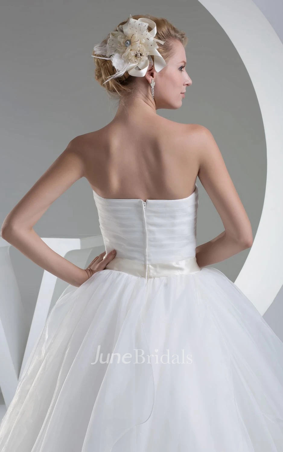 Strapless Criss-Cross Tulle A-Line Dress With Beaded Waist