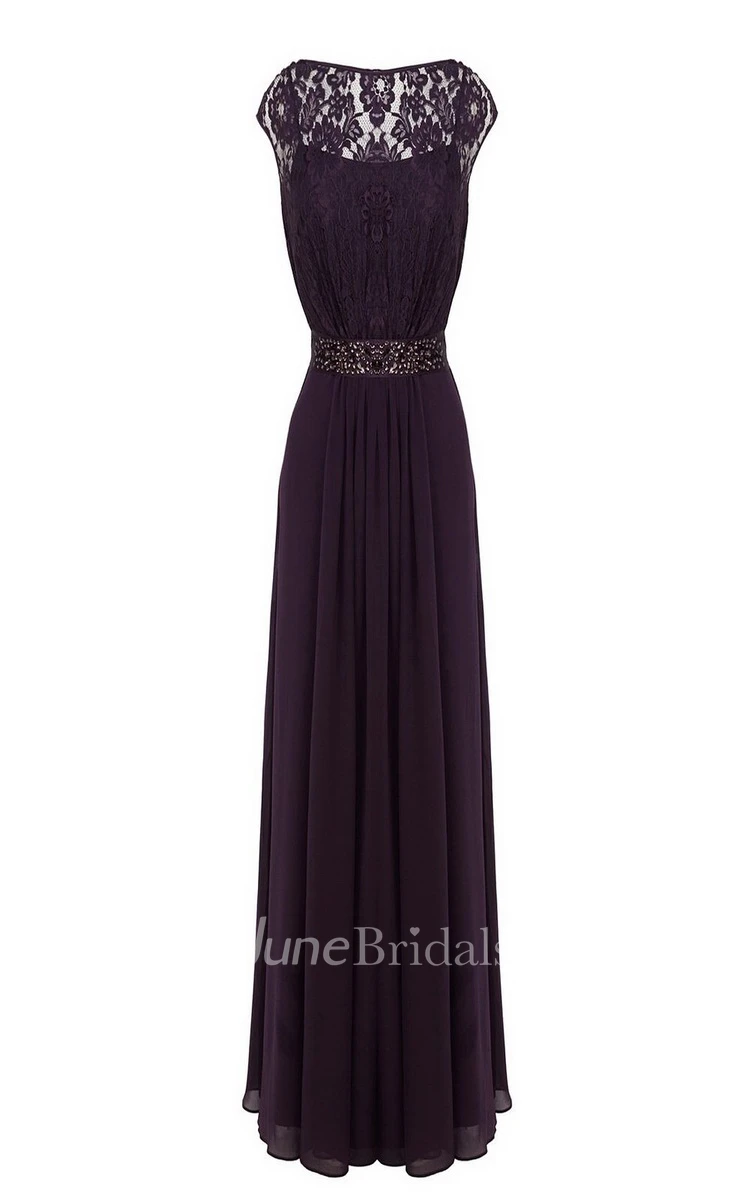 Off-shoulder Long Chiffon Gown With Illusion Lace Bodice