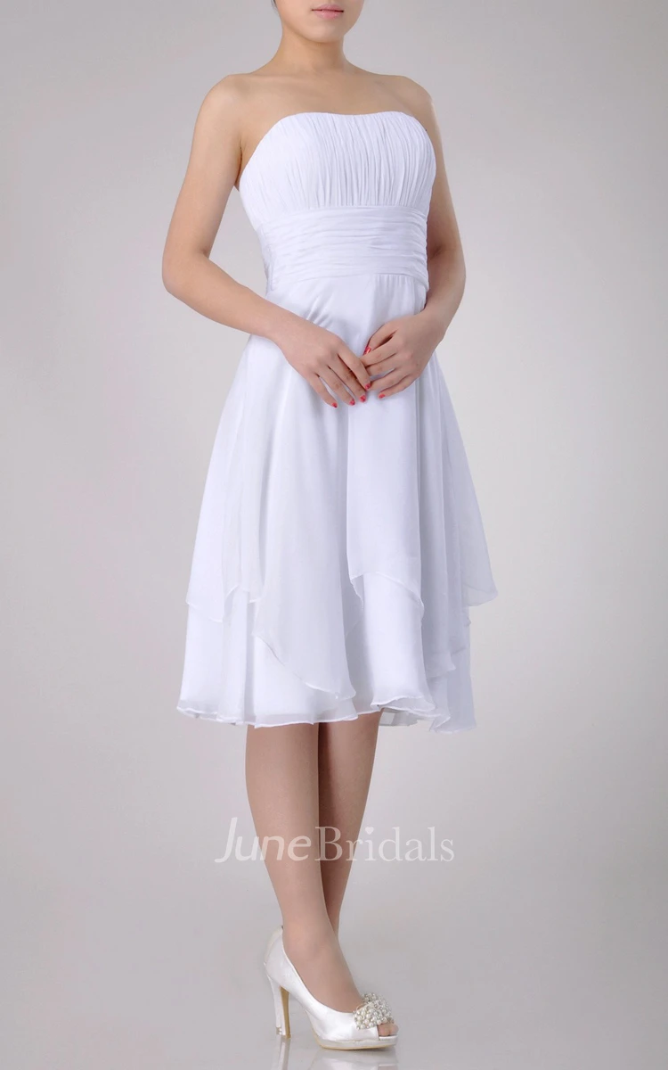 Strapless A-line Chiffon Knee-length Dress With Asymmetrical Design