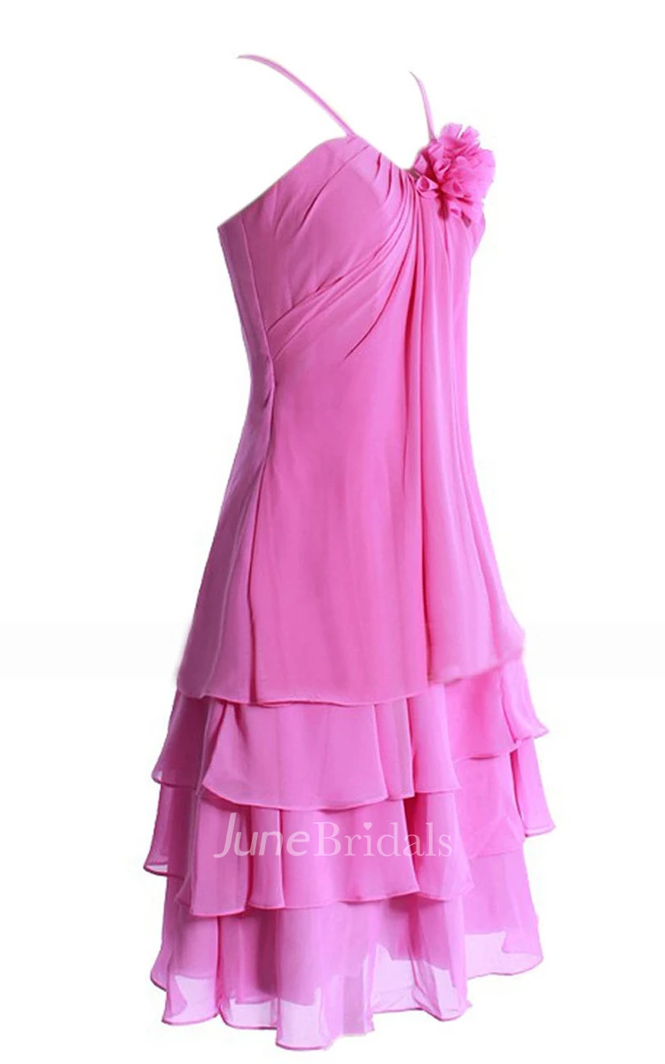 Spaghetti Straps Tiered Short Dress With Flowers