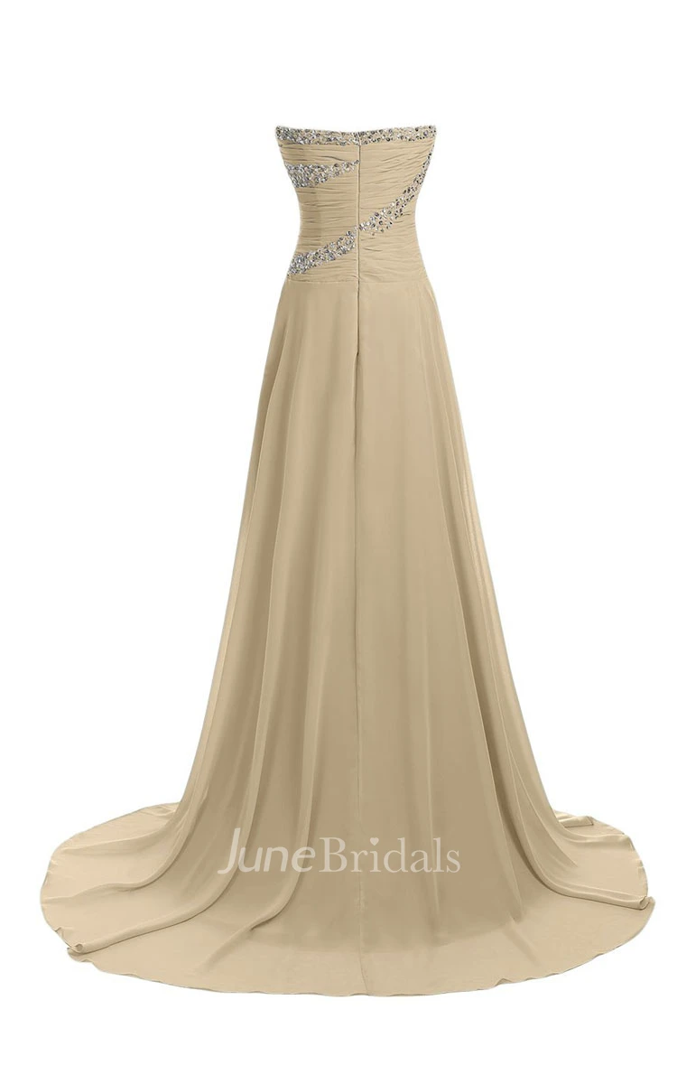 Sweetheart Rhinestoned Criss-cross Chiffon A-line Gown With Drapping