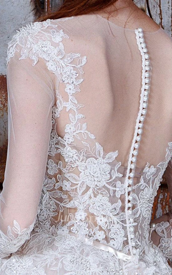 A-Line Ball Gown Bell Long Sleeve Weddig Dress