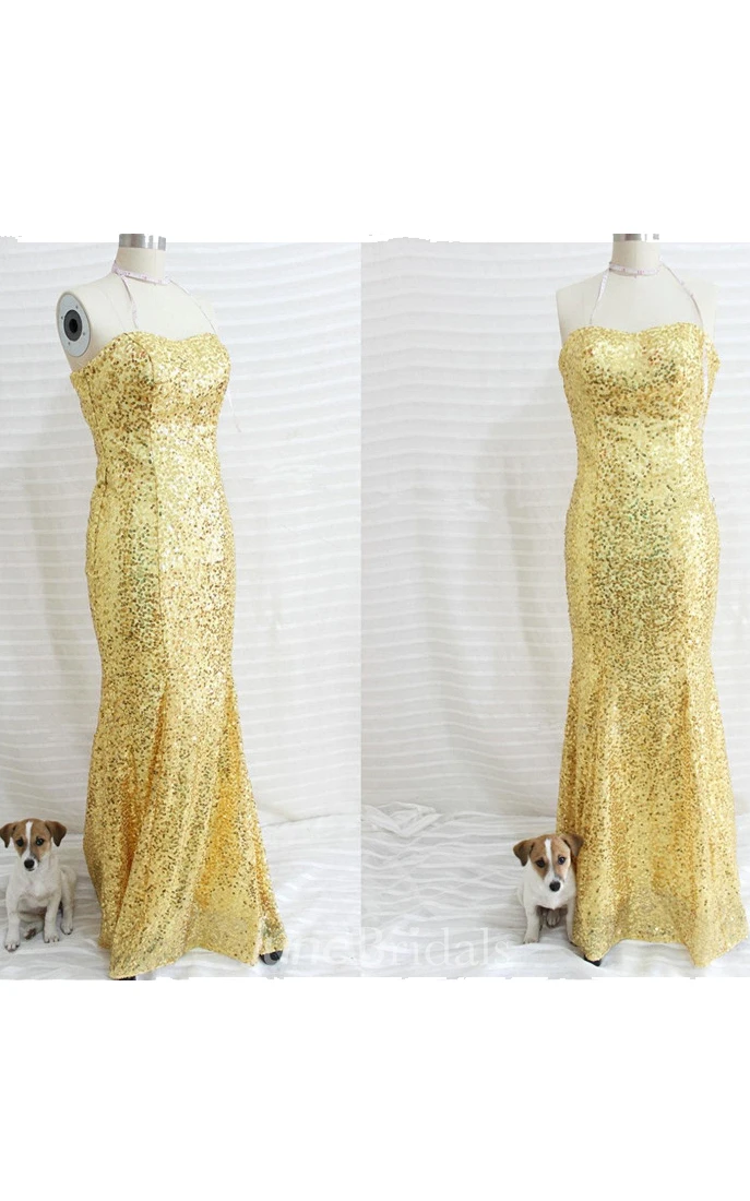 Gold Sequined Mermaid Prom Dress