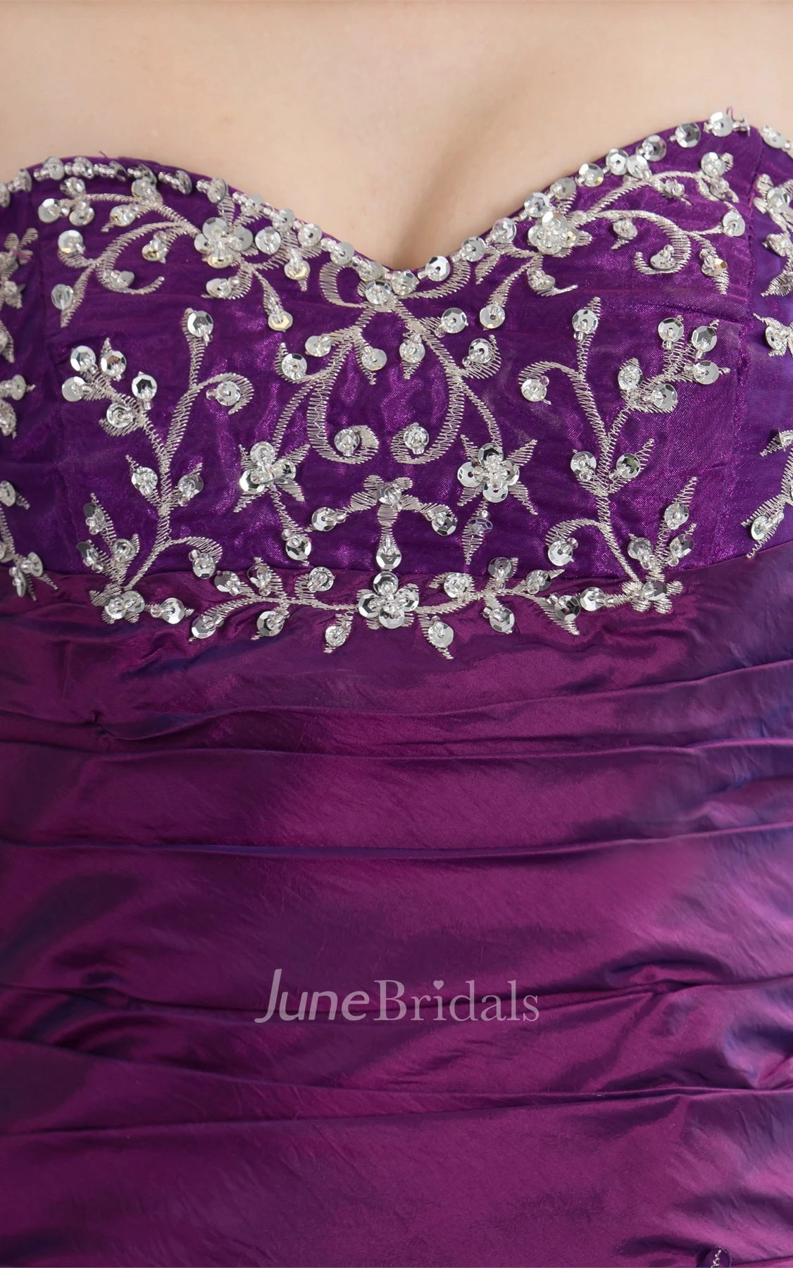 Sweetheart Satin Pick-Up Appliqued Gown with Stress and Embroideries