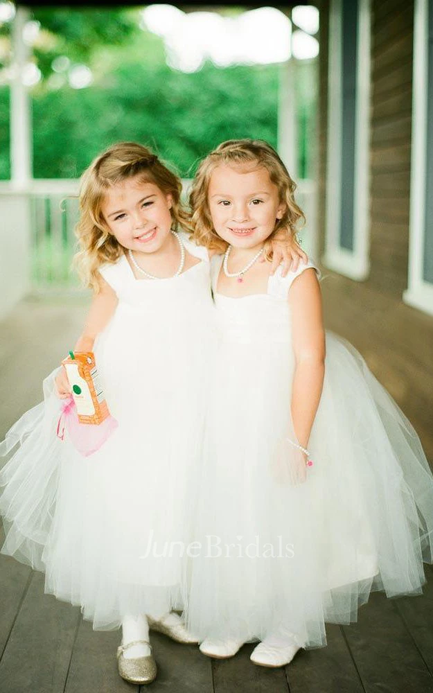 Cap Sleeveless Empire Tulle&Satin Dress With Flower