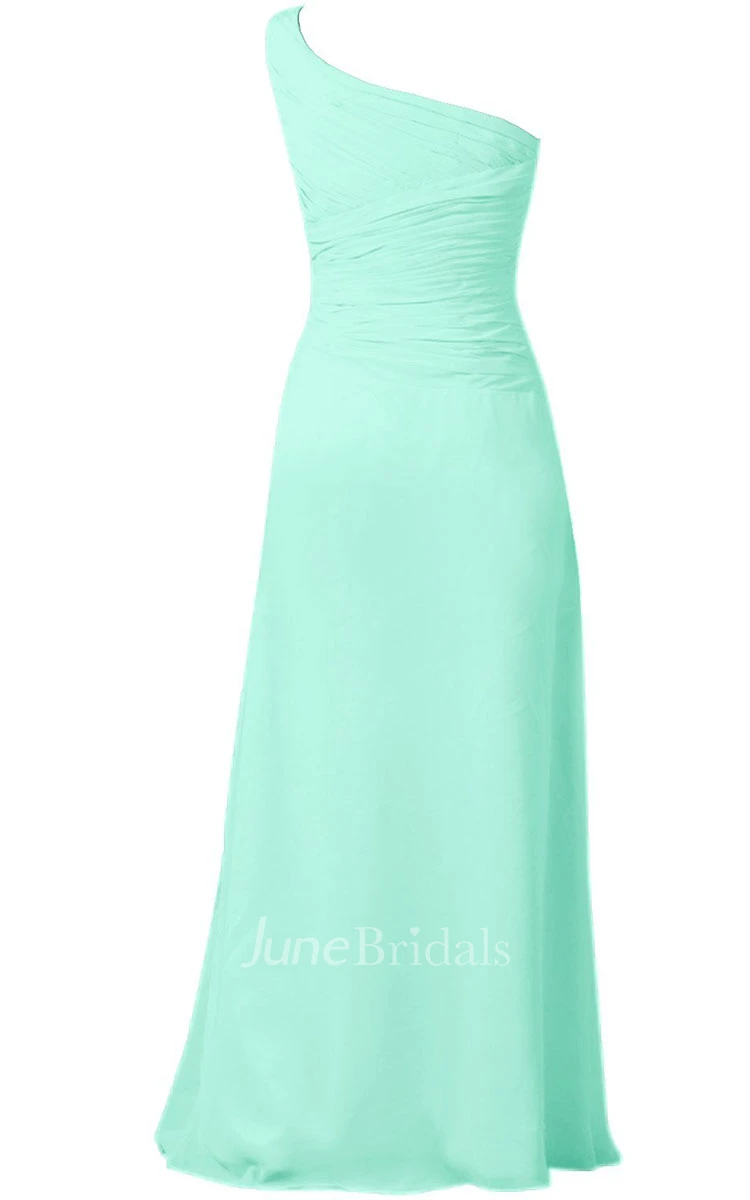 One-shoulder Ruched Chiffon A-line Gown With Bow