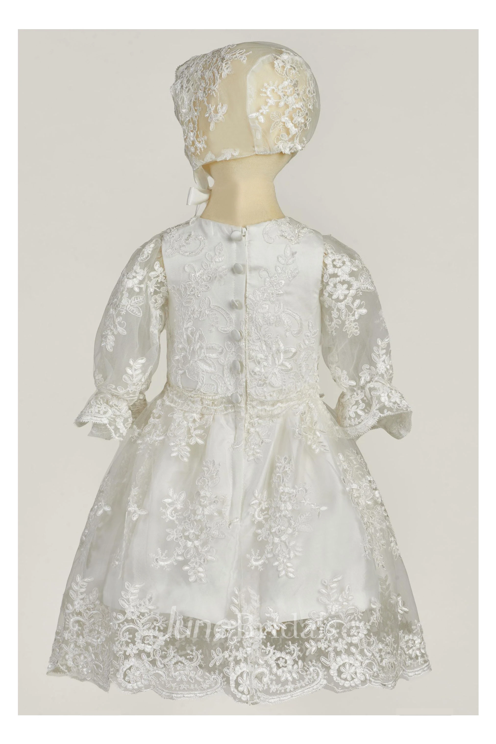 Graceful Christening Gown With Lace Appliques And Sash