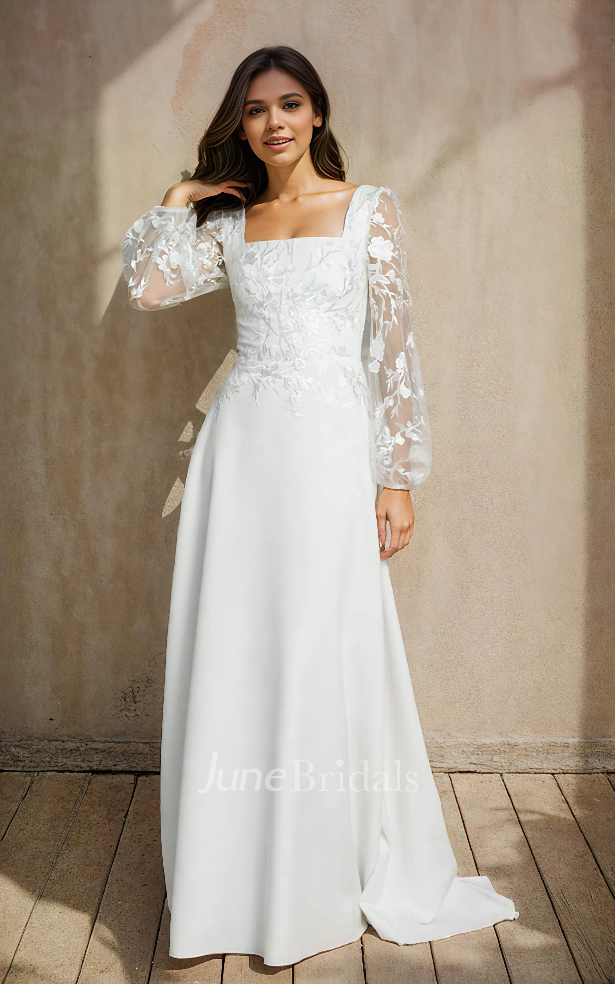 Newest Bubble Sleeves Long Prom Dresses, A-line Elegant Wedding Dresses, Appliques Wedding Dresses