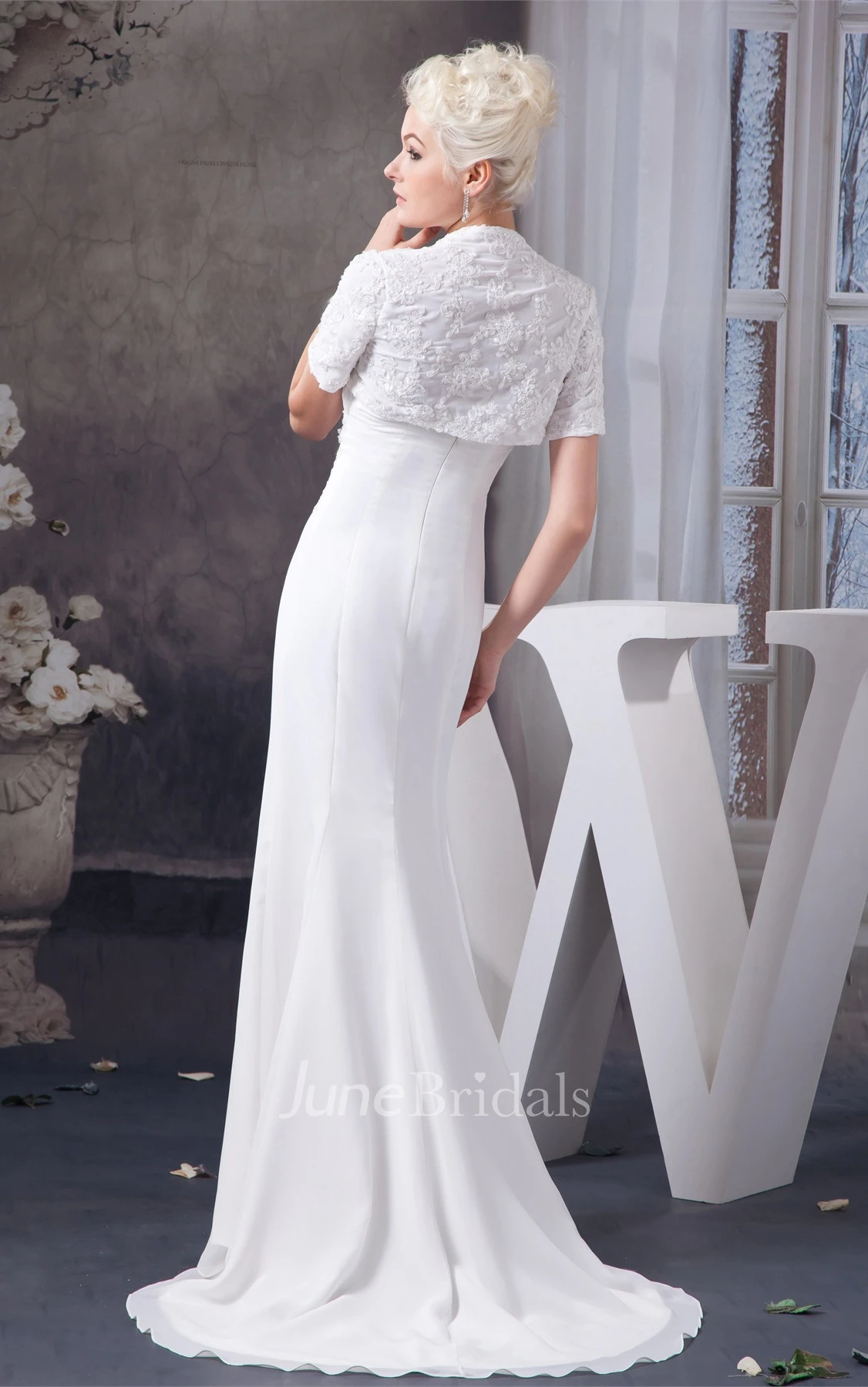 Strapless Chiffon Sheath Dress with Lace and Bolero