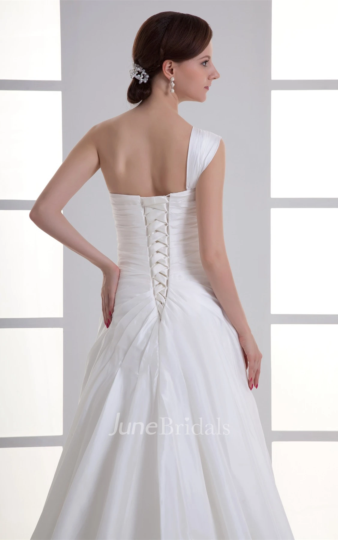 One-Shoulder Ruched A-Line Gown with Side Draping