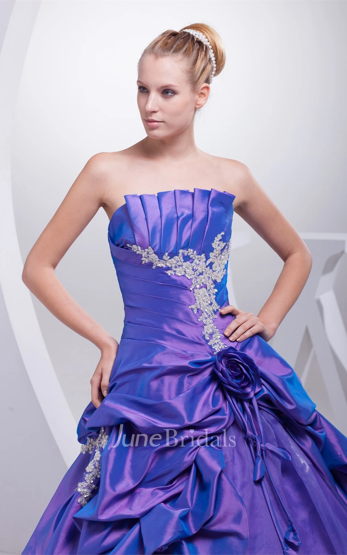 Strapless Pick-Up Ruched Ball Gown with Appliques
