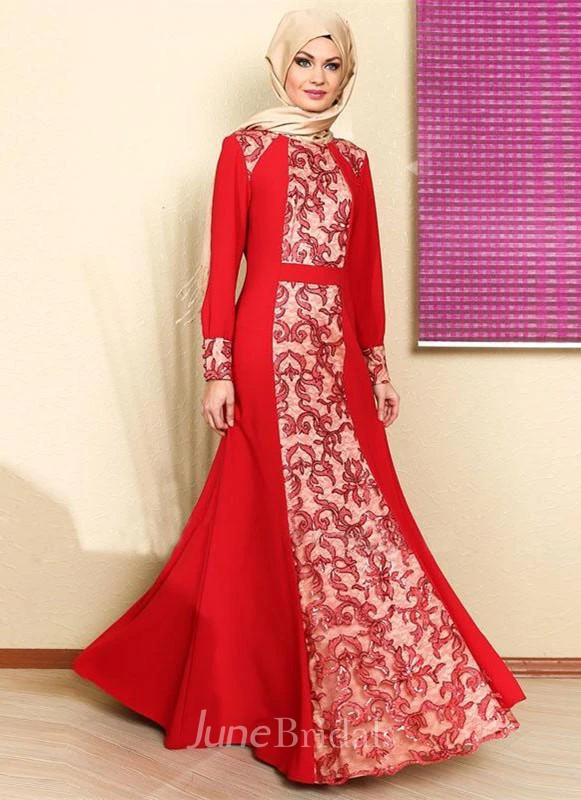 Elegant Long Sleeve Red Prom Dress With Appliques