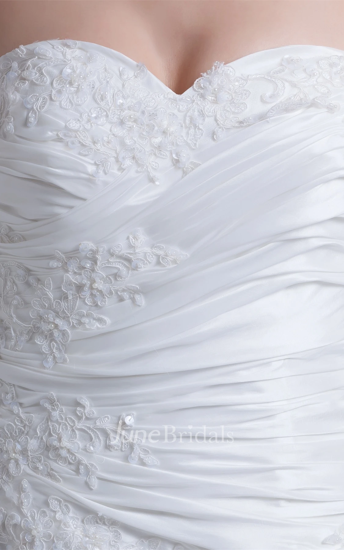 Sweetheart A-Line Ruched Gown with Appliques and Corset Back