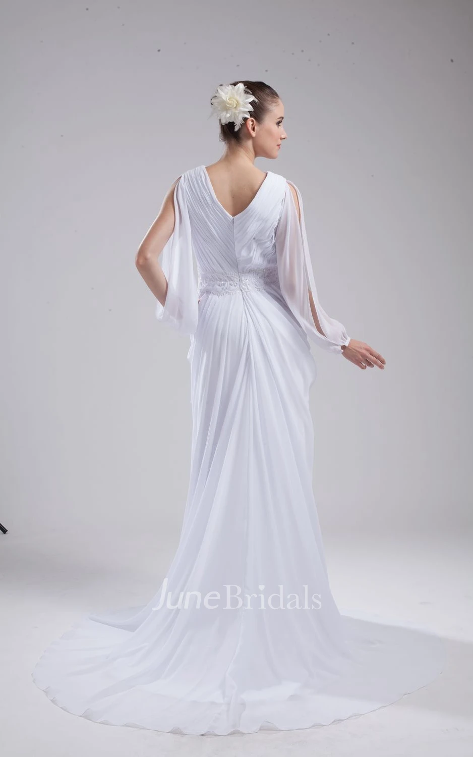 Fairy Chiffon Long-Sleeve Dress With Ruching and Beaded Waist