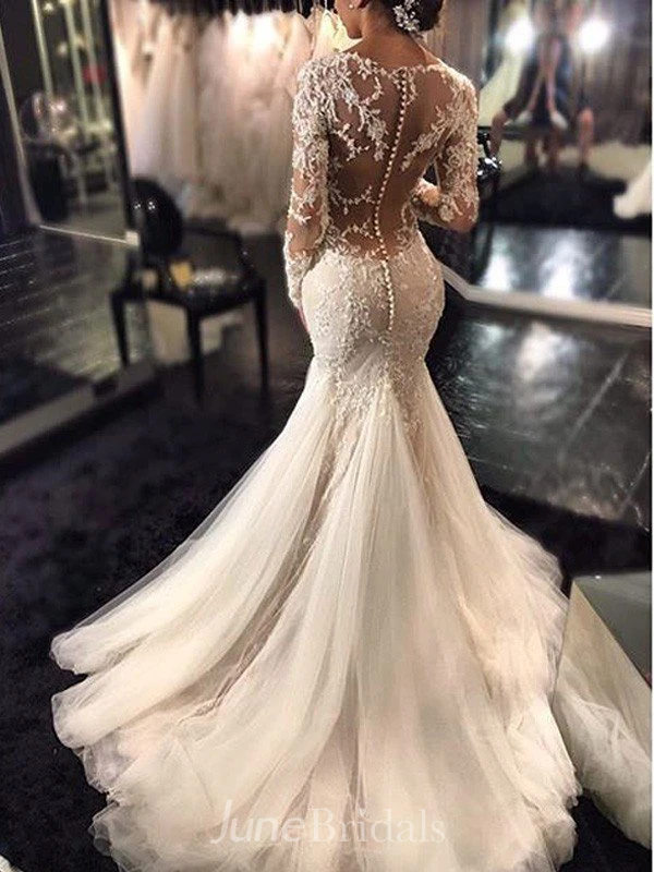 Long sleeve lace mermaid wedding dress best sale