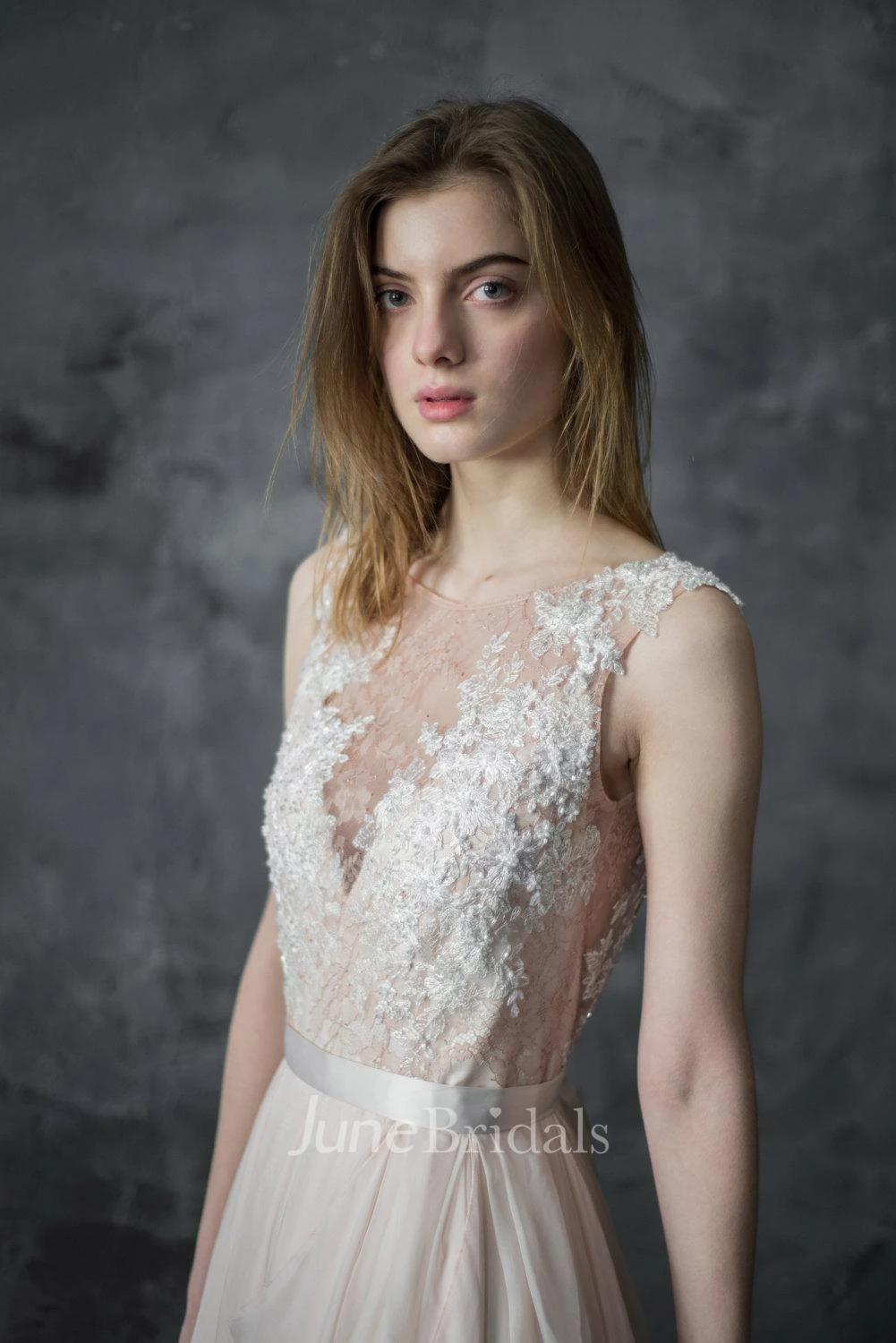 Scoop-Neck Sleeveless Chiffon Pleats Pick Up Dress With Lace Top