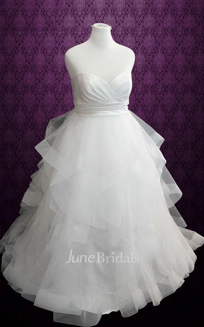 Sweetheart Criss-Cross Organza Dress With Sash And Ruffles