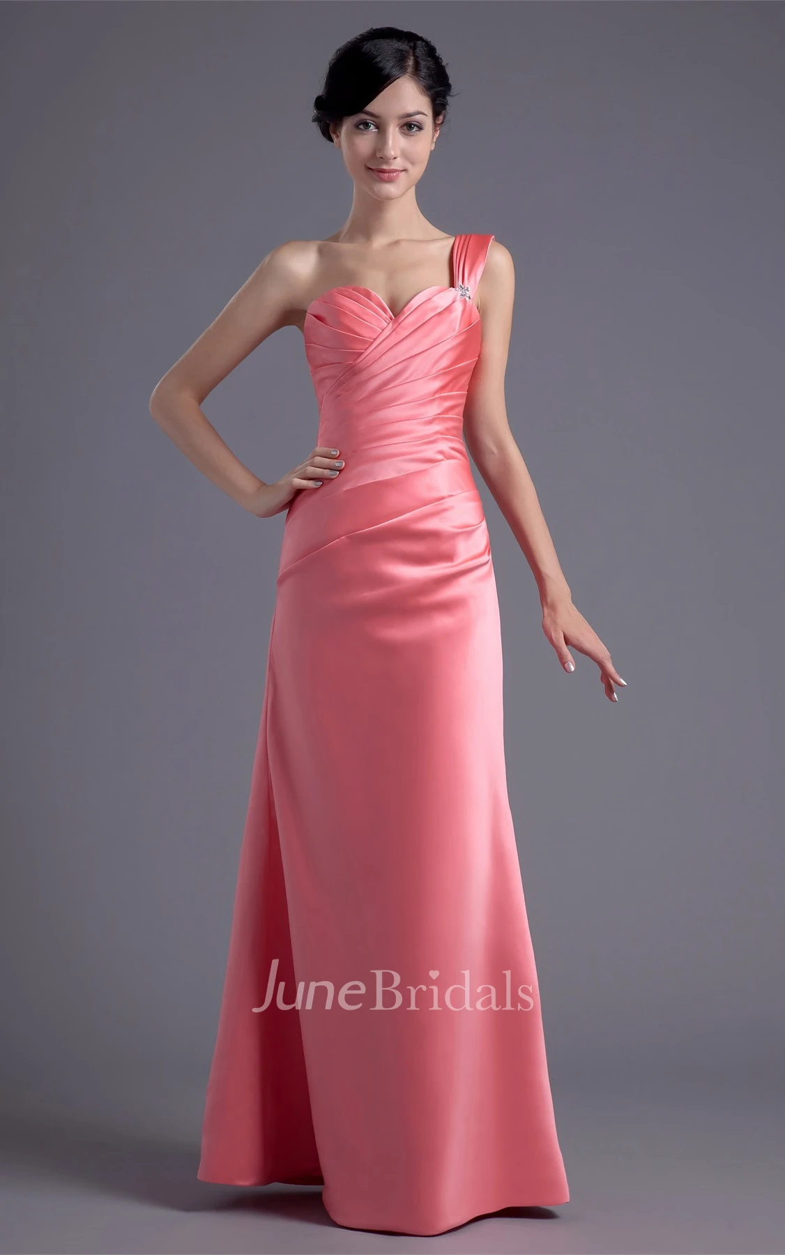 sweetheart satin maxi criss-cross dress with single strap and broach