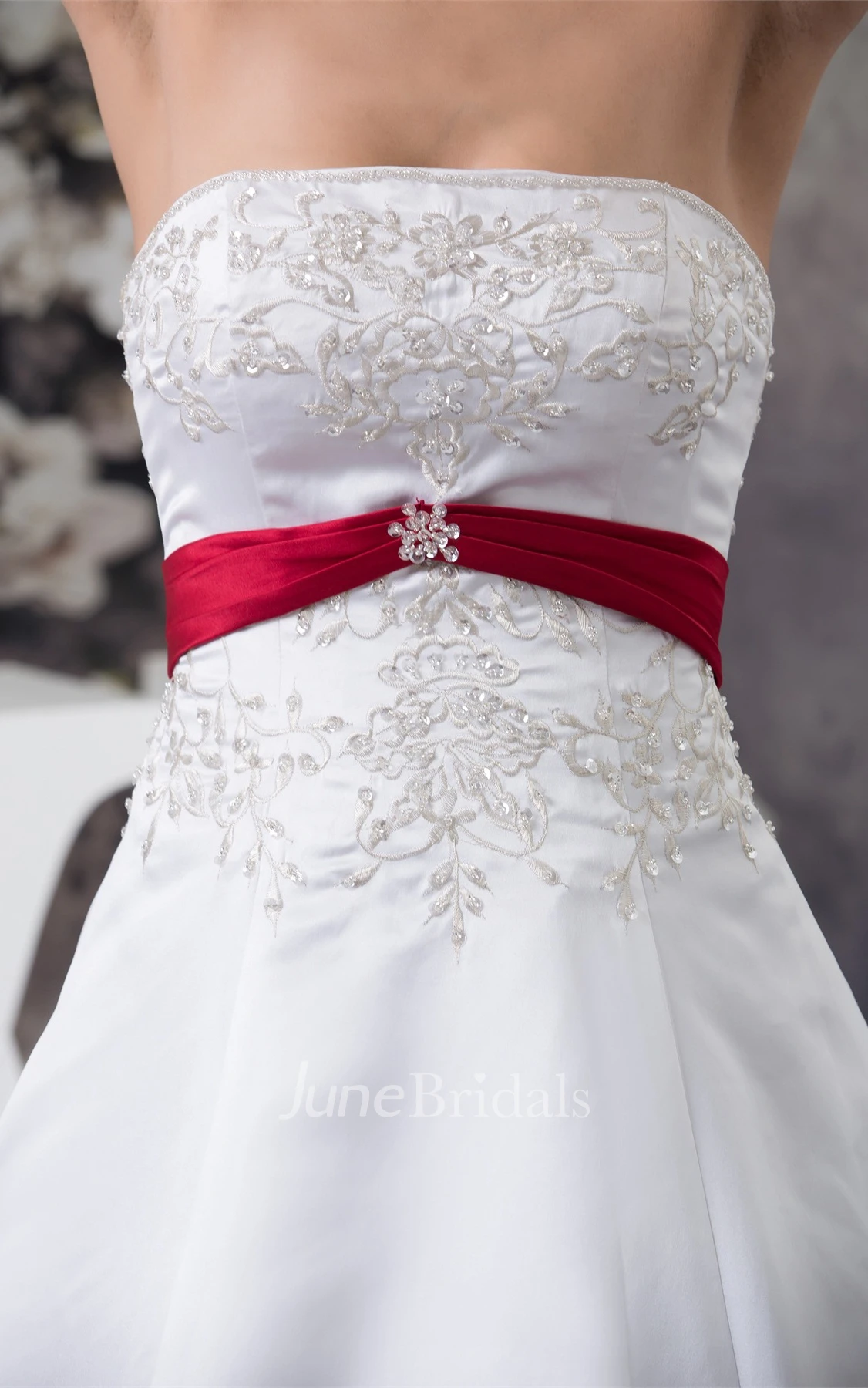 A-Line Satin Ball Gown with Embroideries and Broach