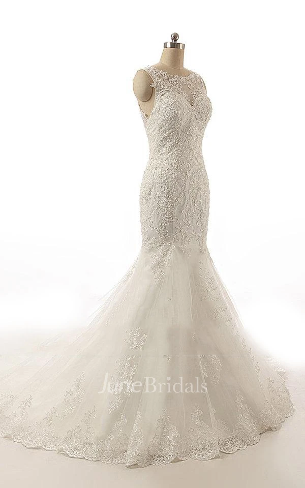 Bateau Neck Mermaid Lace Wedding Dress With Appliques