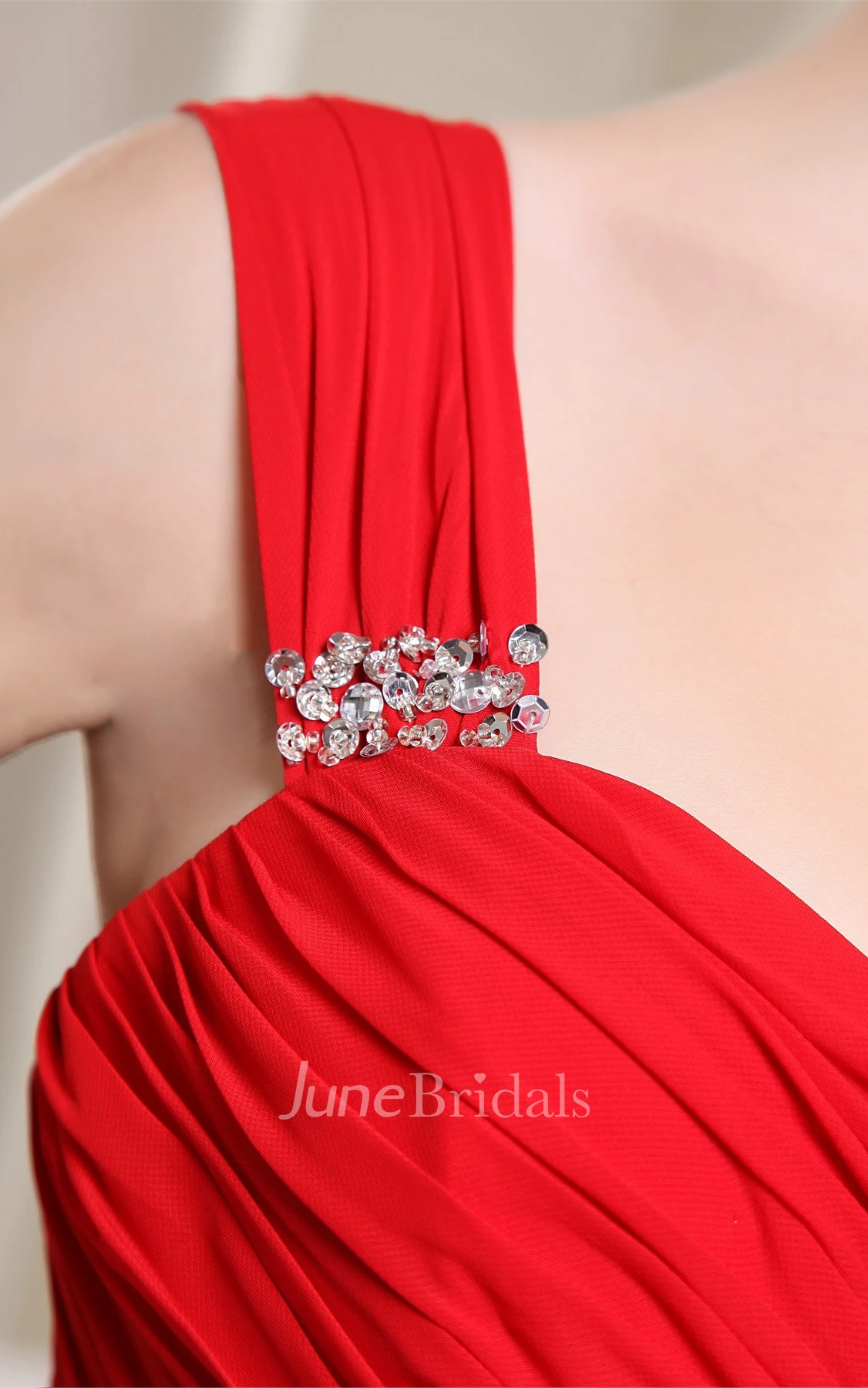 Sweetheart Ruched Chiffon Maxi Dress with Single Strap and Cascading Ruffles