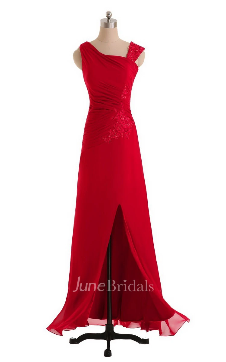 Sleeveless Chiffon Dress With Front Slit and Ruching