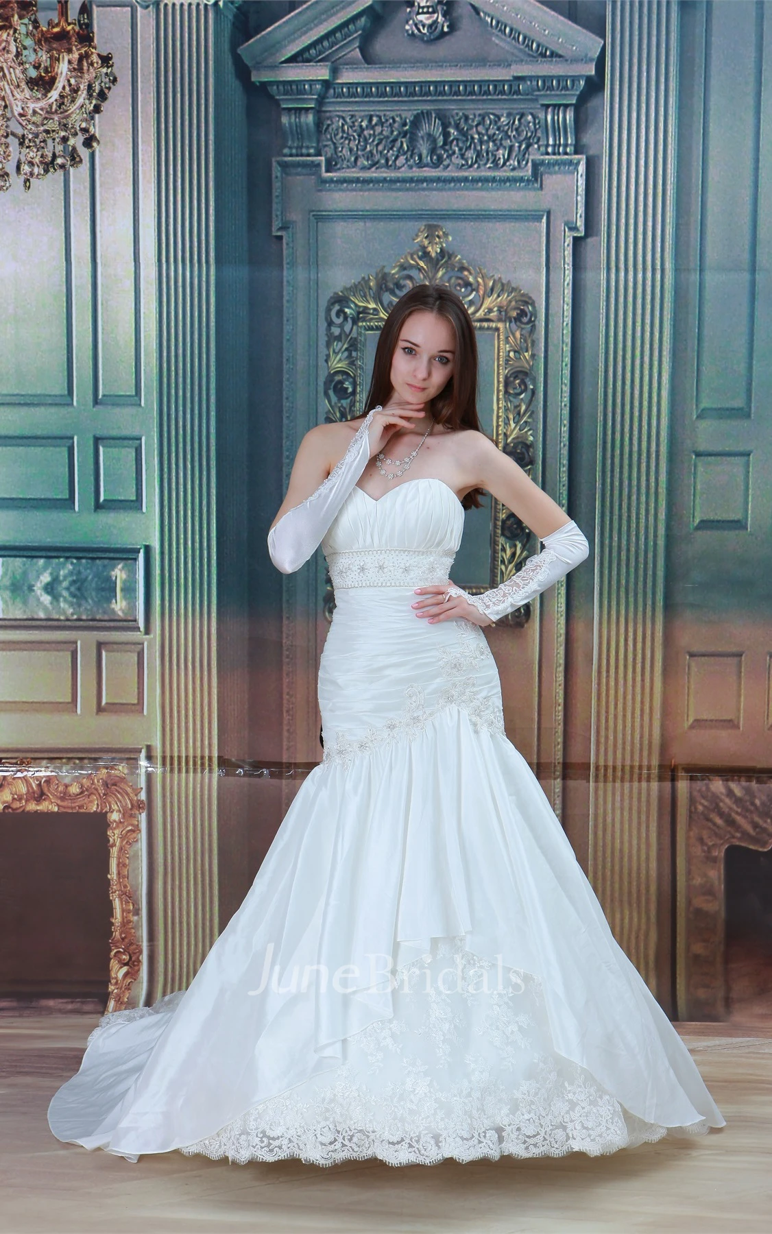 Spaghetti-Strap Mermaid A-Line Gown with Lace and Stress