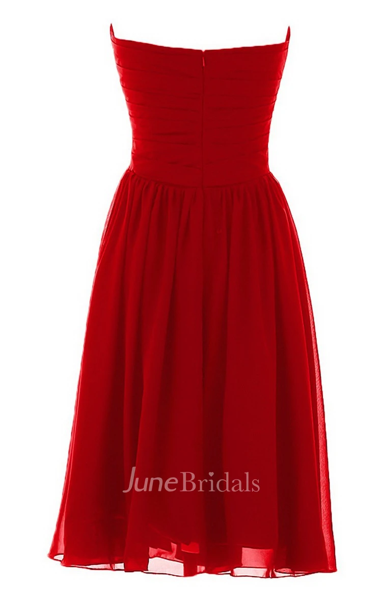 Sweetheart Short Chiffon Dress With Pleats and Beadings