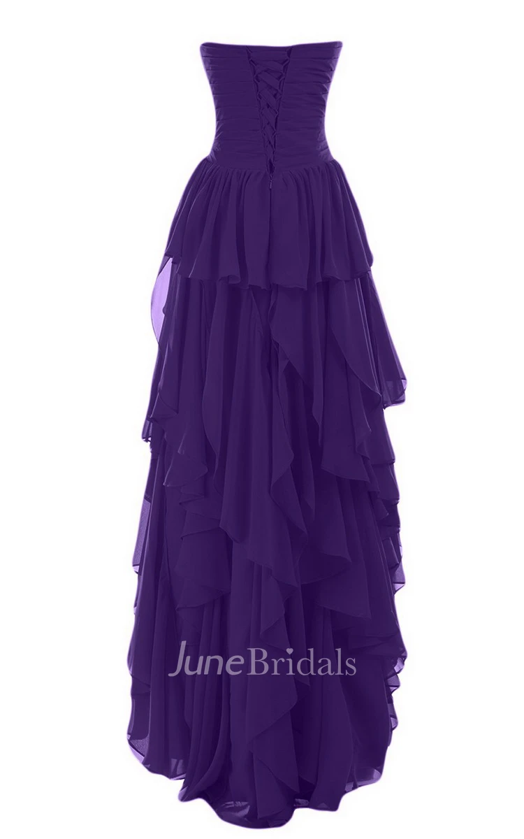 Sweetheart High-low Tiered Chiffon Dress With Beadings