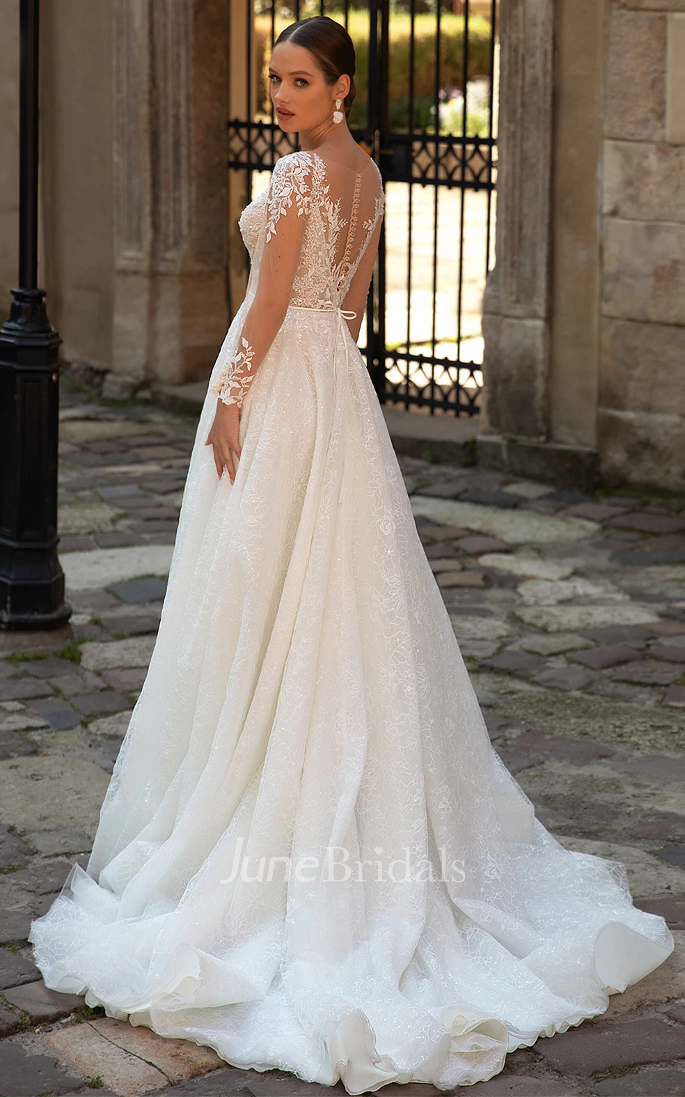 Sexy A Line Sweep Train Tulle Wedding Dress with Split Front and Beading