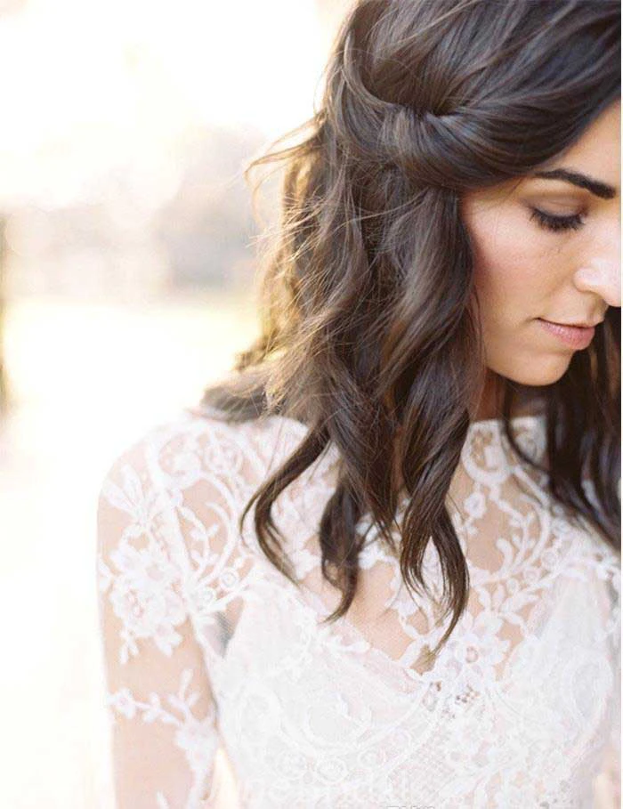 Two Pieces Long Sleeves Lace Bohemian Modest Wedding Dress