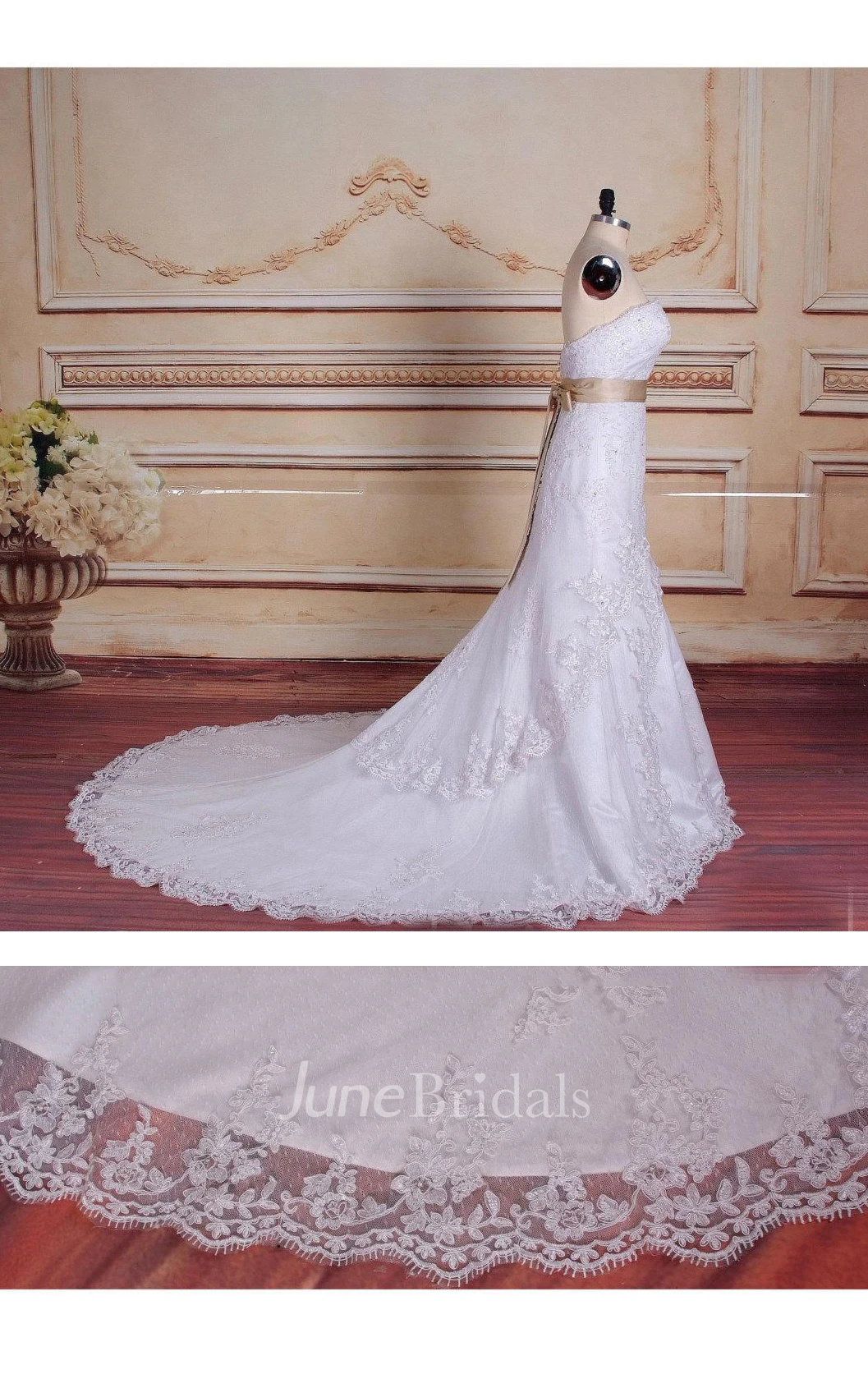 Mermaid Strapped Sweetheart Lace Satin Dress With Appliques Tiers