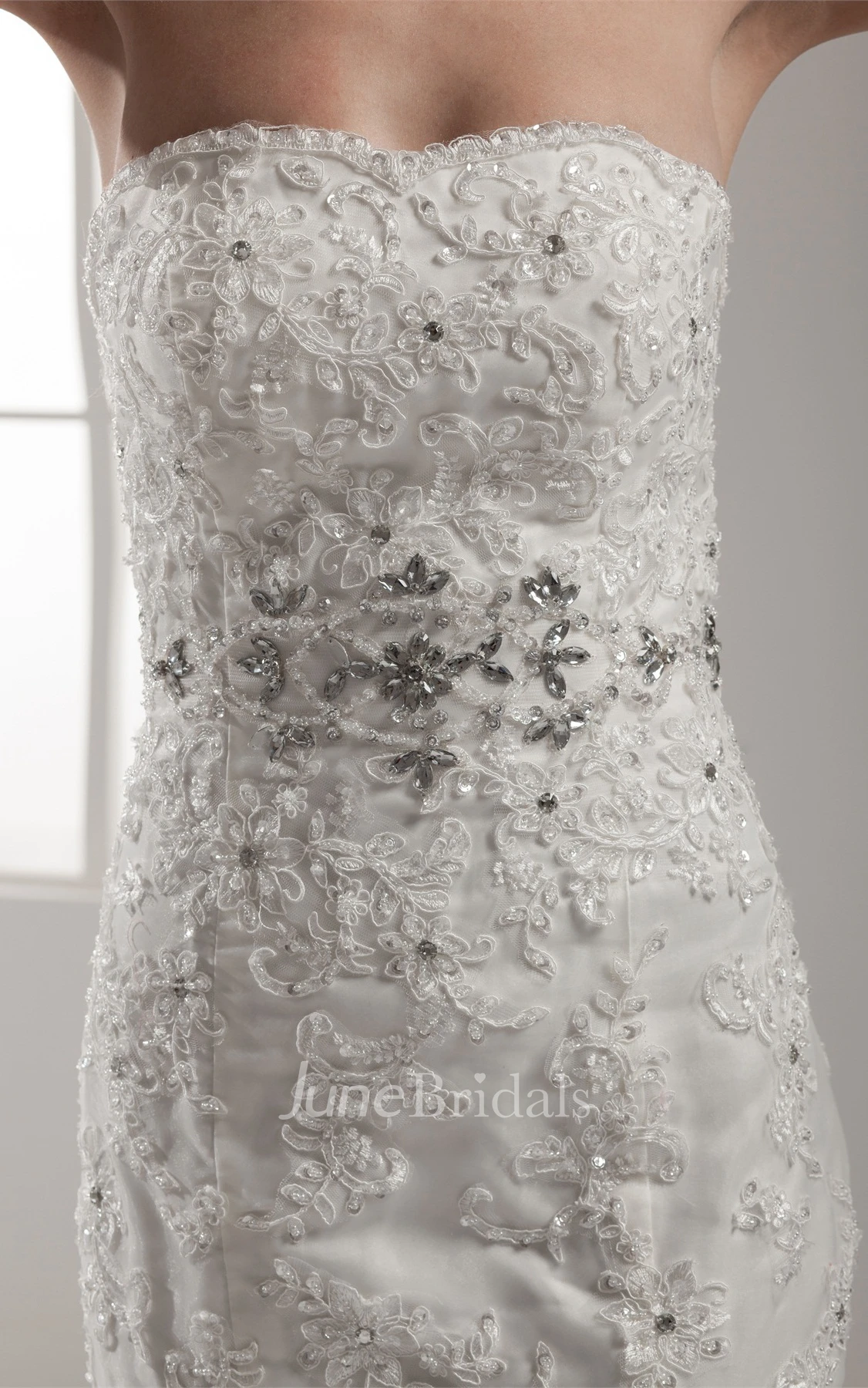 Strapless Lace Trumpet A-Line Dress with Beading and Pleats