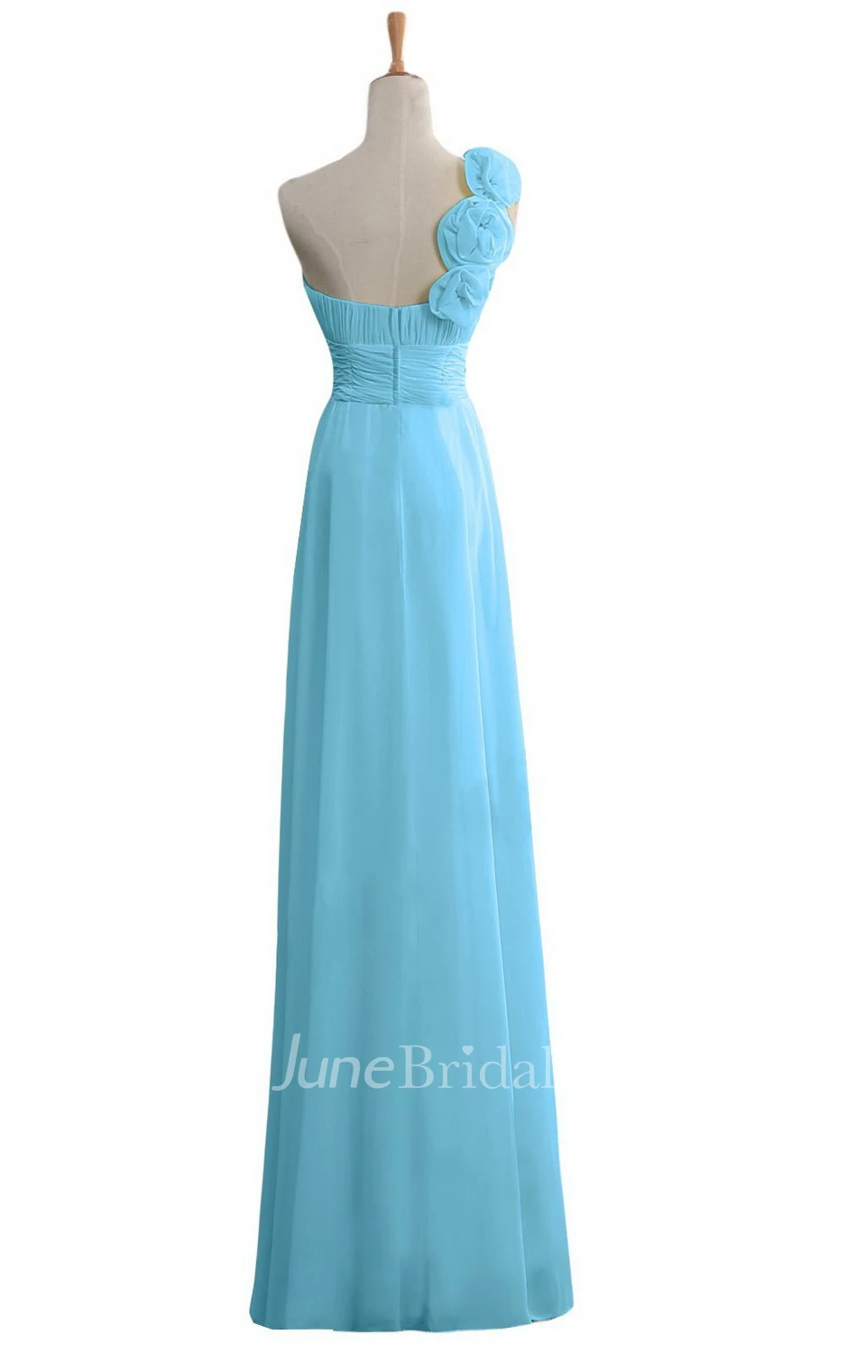 One-shoulder Floral Appliqued Long Layered Chiffon Dress