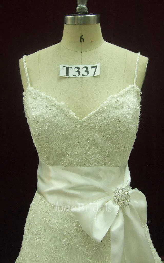 Spaghetti Strapped Lace Satin Weddig Dress