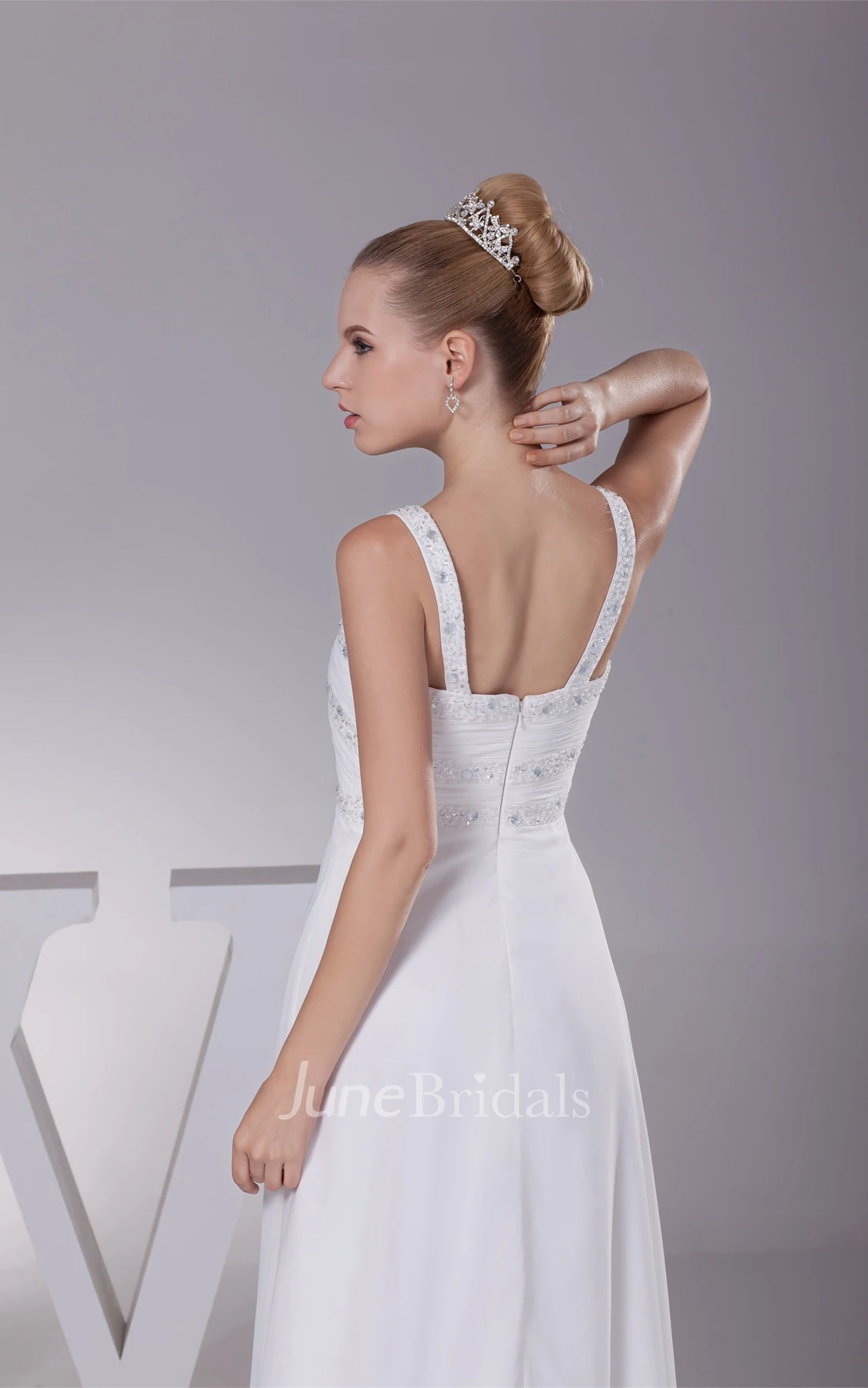 Strapped Chiffon Floor-Length Gown with Crystal Detailing